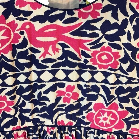 Maeve Peralta Minidress, Size 6. Navy and pink garden girl pattern - Picture 3 of 14